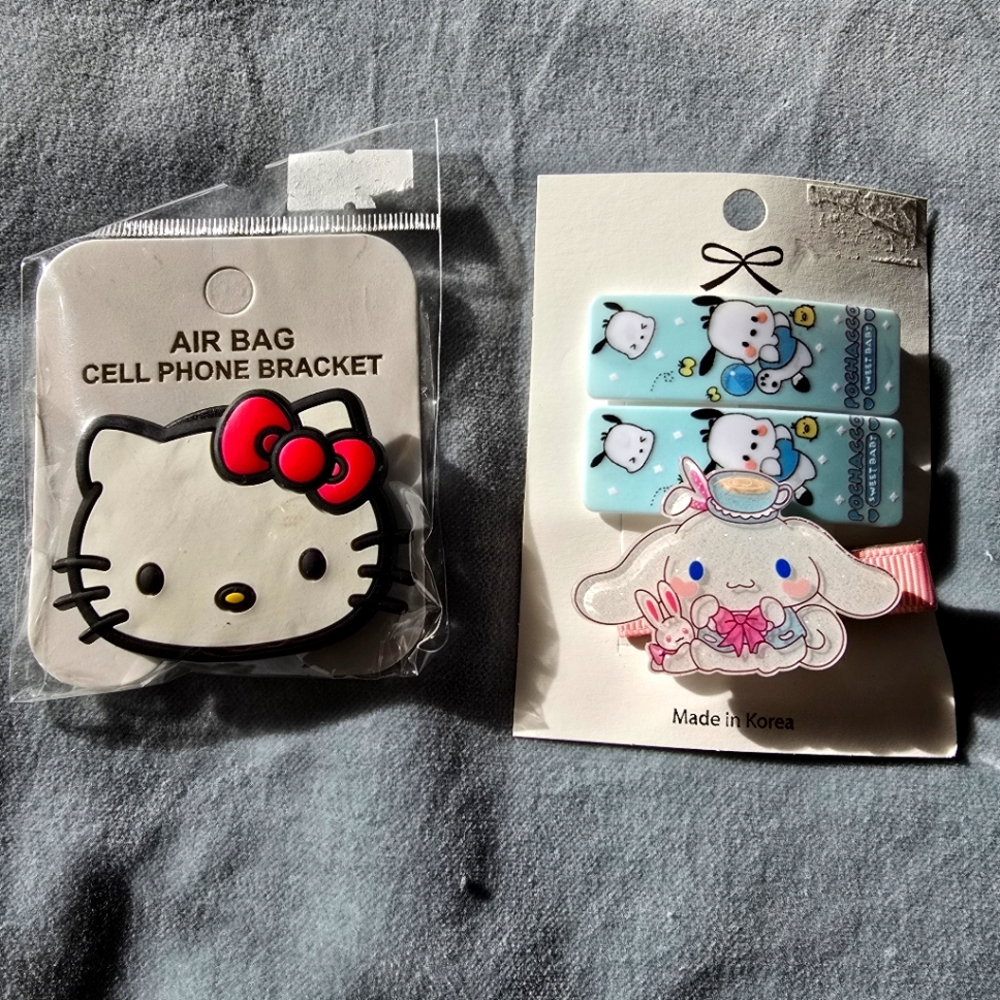 Hello Kitty Popgrip, Pochacco Hair Clips & Cinnamonroll Clip